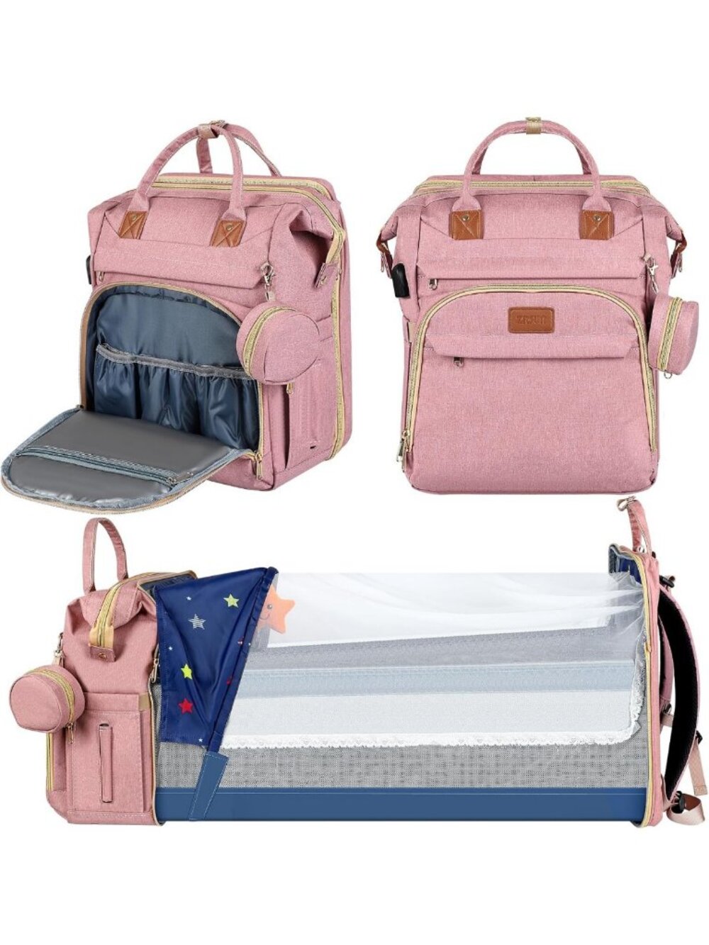 Stylish Large Capacity Diaper Bag Backpack with USB Port & Changing Pad